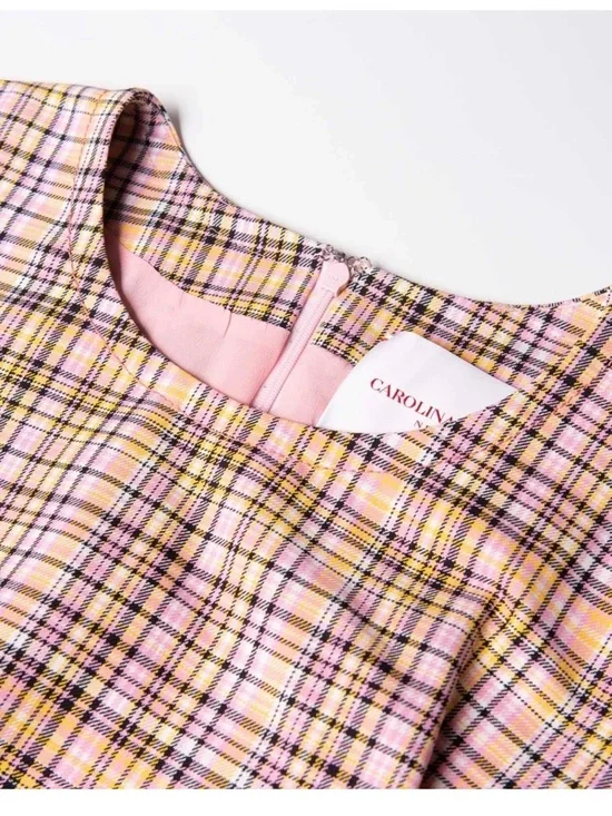 Carolina Herrera Pink Plaid A-Line Dress Silk Lined US 10 UK 14 IT 46 - Picture 5 of 6